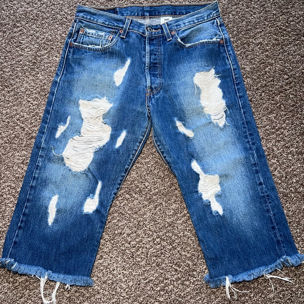 Levi's 501s reworked Distressed Blue Women's Cropped Jeans